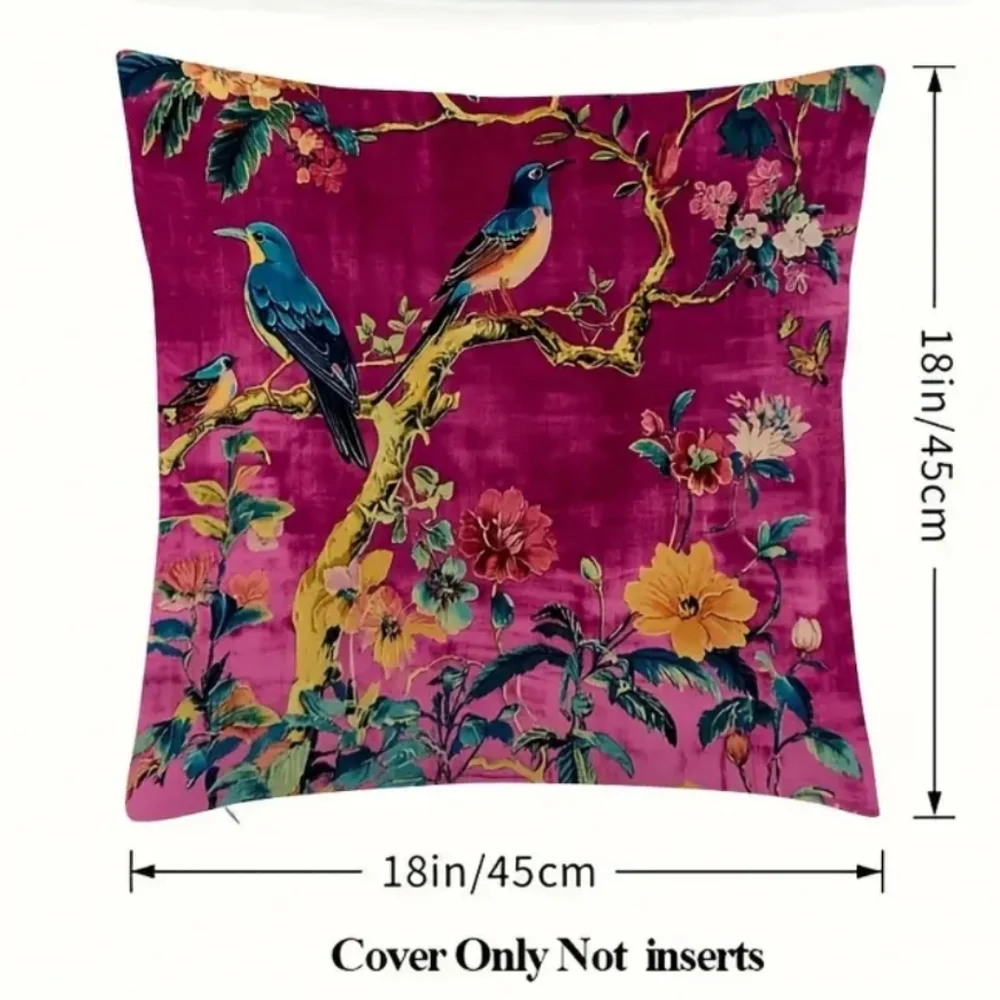 🐎NEW! Vibrant Bird & Floral Chinoiserie Throw Pillow Covers 18x18 - Picture 4 of 5